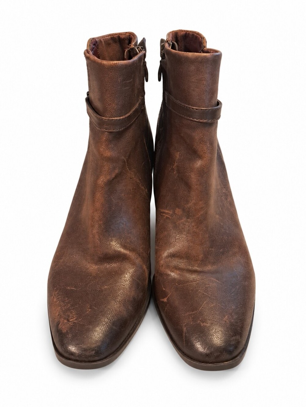 Franco Sarto Chell Brown Leather Distressed Moto Ankle Boots Size 7.5